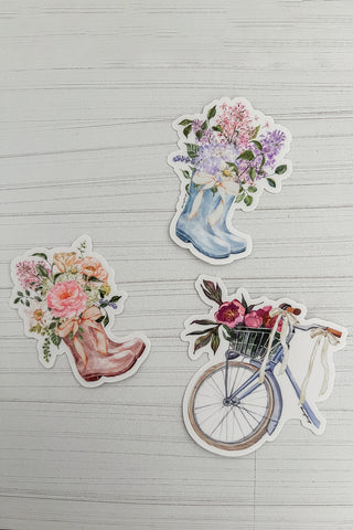 Floral Bicycle Sticker with Bows in Blue