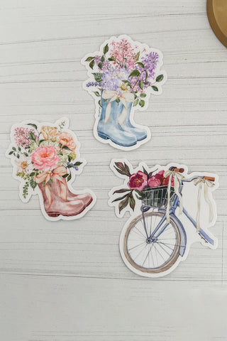 Floral Rain-boots Sticker with Bow in Blue