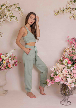 Empathy Lounge Set in Sage (Sports Bra, Crewneck and Sweats)