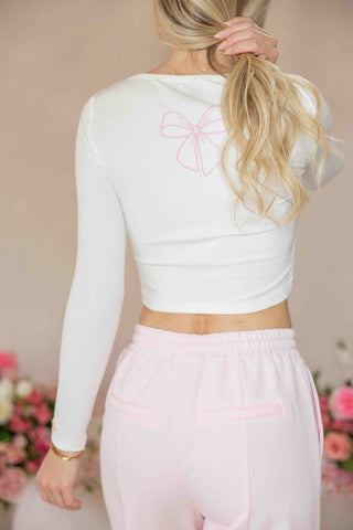 Ribbed Long Sleeve Top with Bow