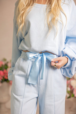 Happiness Lounge Set in Light Blue (Sports Bra, Crewneck and Wide Leg Sweats)