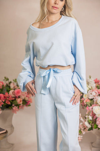 Happiness Lounge Set in Light Blue (Sports Bra, Crewneck and Wide Leg Sweats)