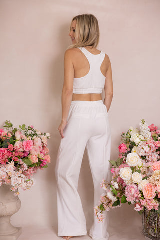 Kindness Lounge Set in White (Sports Bra, Crewneck and Wide Leg Sweats)