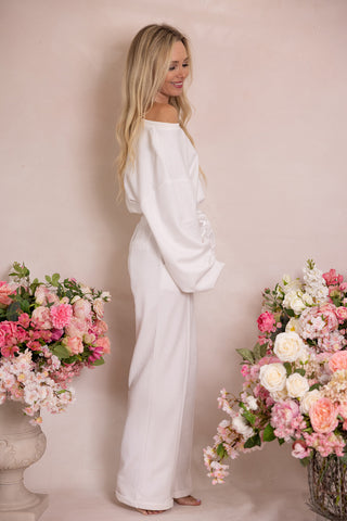 Kindness Lounge Set in White (Sports Bra, Crewneck and Wide Leg Sweats)