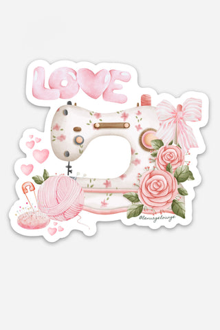 Pink Shabby Chic Sewing Machine Bow Sticker