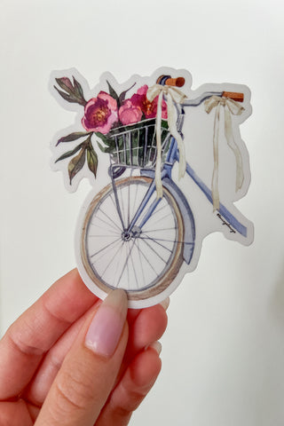 Floral Bicycle Sticker with Bows in Blue