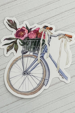 Floral Bicycle Sticker with Bows in Blue