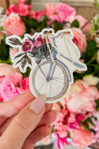 Floral Bicycle Sticker with Bows in Blue