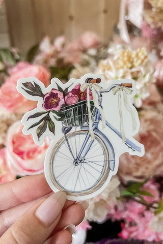 Floral Bicycle Sticker with Bows in Blue