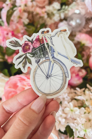 Floral Bicycle Sticker with Bows in Blue