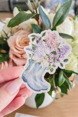 Floral Rain-boots Sticker with Bow in Blue