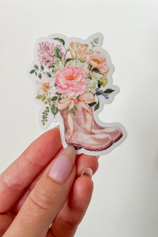 Floral Rain-boots Sticker with Bow in Pink