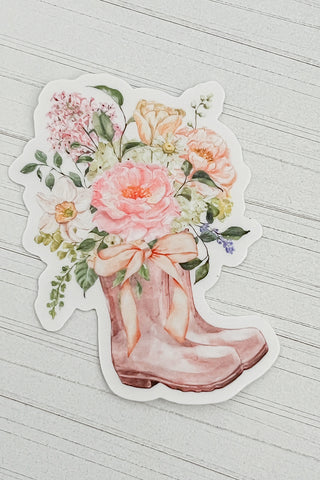 Floral Rain-boots Sticker with Bow in Pink