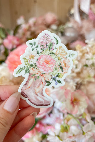 Floral Rain-boots Sticker with Bow in Pink